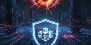 Digital shield protecting business data from global cyber warfare threats in 2026.