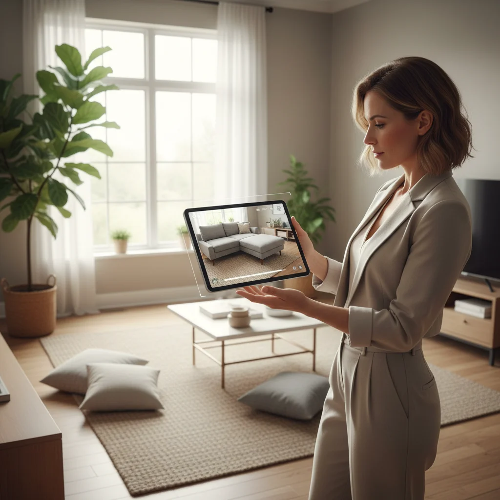 Augmented Reality app visualizing furniture placement in a home.