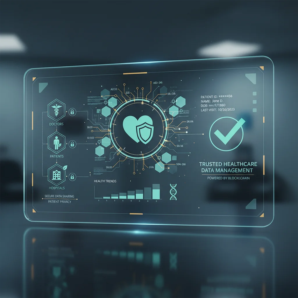Secure healthcare data management interface with blockchain encryption