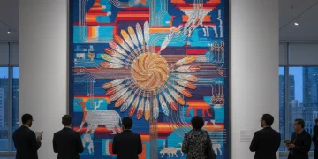 Contemporary Native American textile art in museum