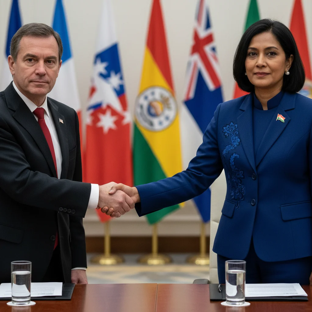 Diplomatic handshake symbolizing international cooperation and alliance building.
