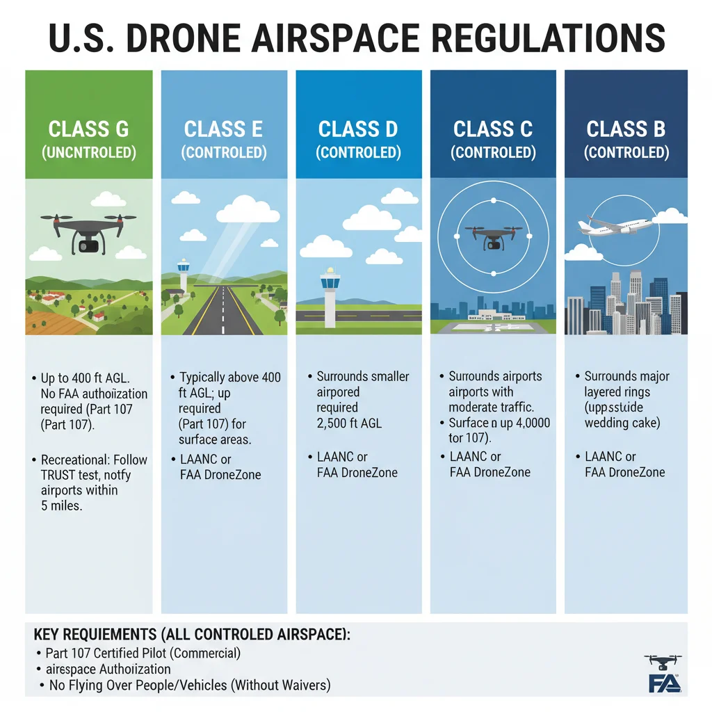 Infographic showing U.S. airspace classifications for drone operations