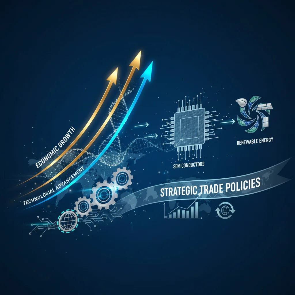 Economic growth chart with technology symbols, representing strategic industry development.