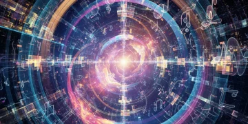 Abstract art of evolving music genres with vibrant sound waves and futuristic elements