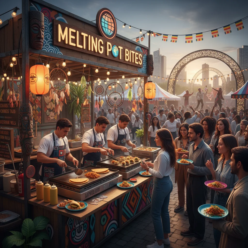 Fusion cuisine food stall at a modern American cultural festival