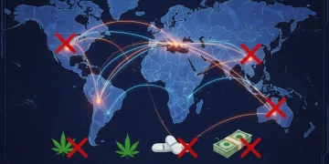 Global map showing international cooperation against drug trafficking in 2026