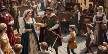 People enjoying an immersive historical cultural experience with actors in period costumes