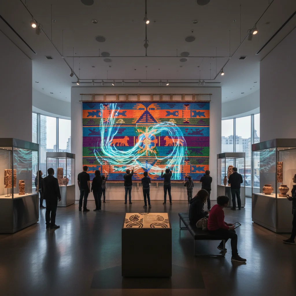 Indigenous art installation with digital projections in a museum