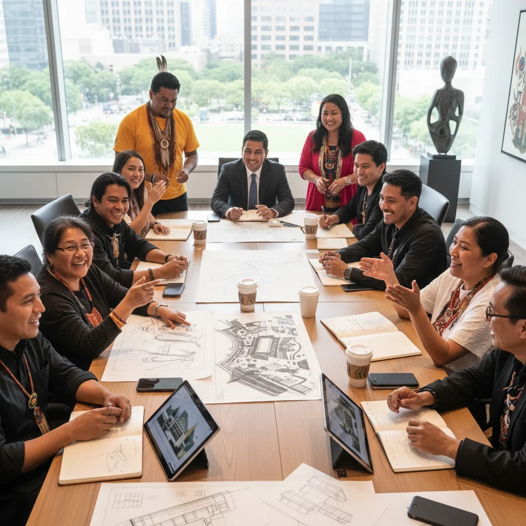 Indigenous artists and curators discussing museum plans