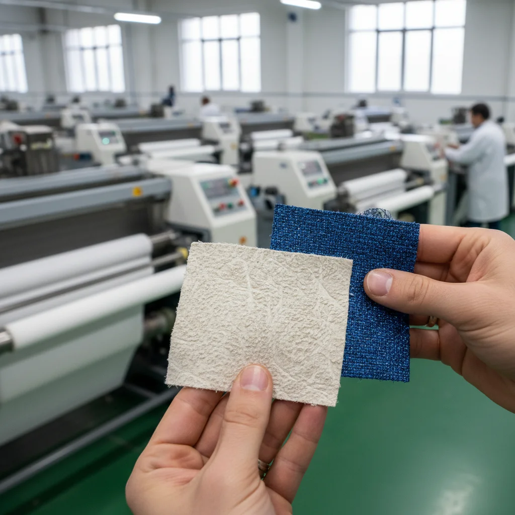 Close-up of innovative sustainable fabric swatch, highlighting material technology.