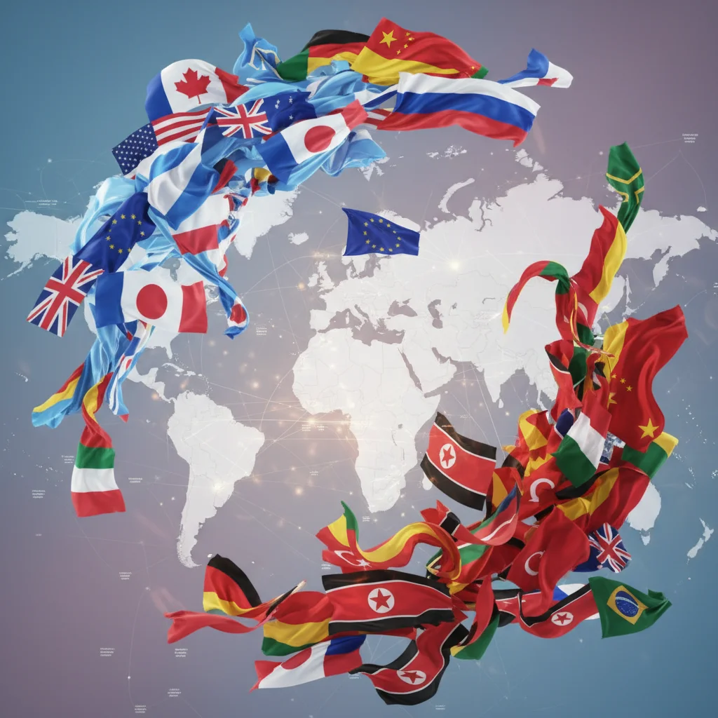 Flags of nations forming new global blocs and alliances