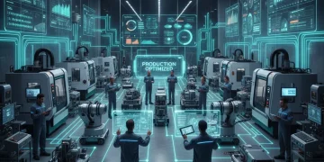 Industrial IoT sensors monitoring machinery on a smart factory floor in the U.S.