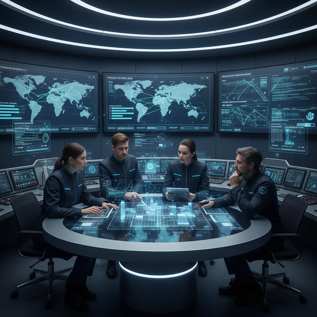Logistics team monitoring drone delivery operations in a control room