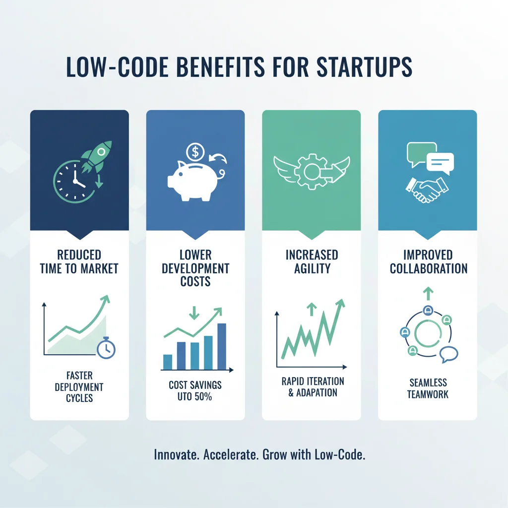 Infographic showing low-code benefits for startups
