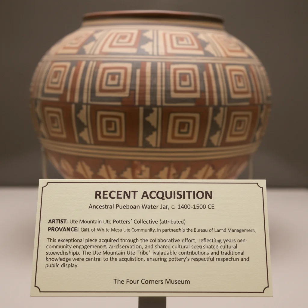 Museum exhibit label for Indigenous pottery acquisition