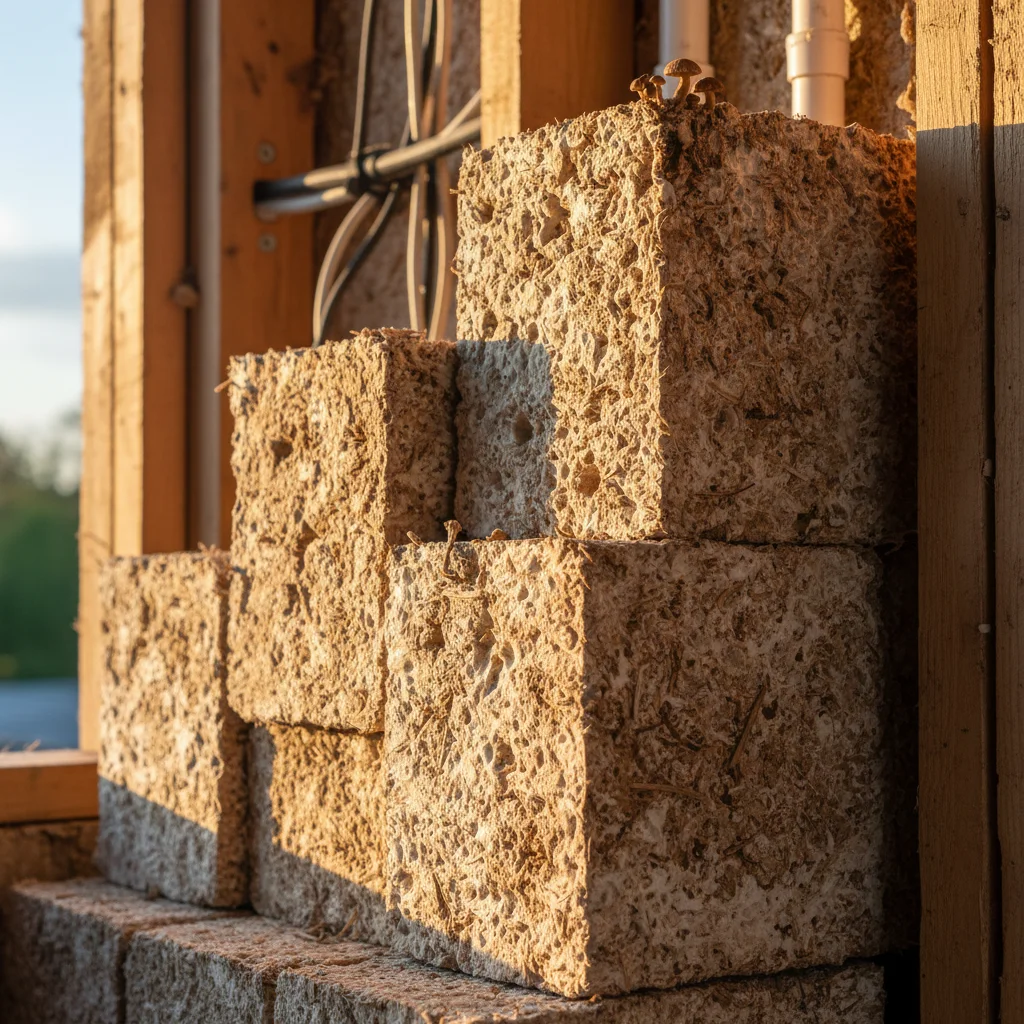 Mycelium-based insulation blocks with natural texture