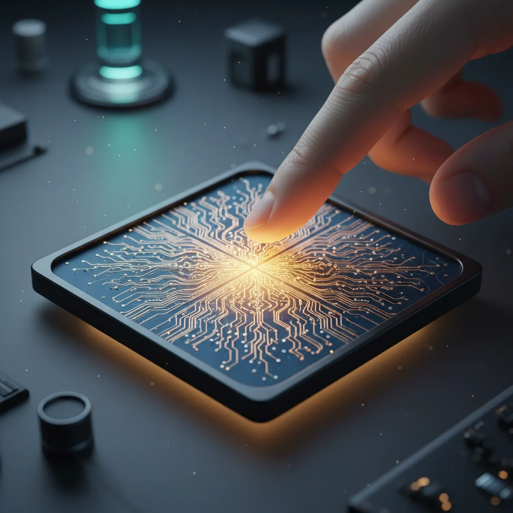 Detailed view of a neuromorphic chip illustrating brain-inspired architecture and energy-efficient design.