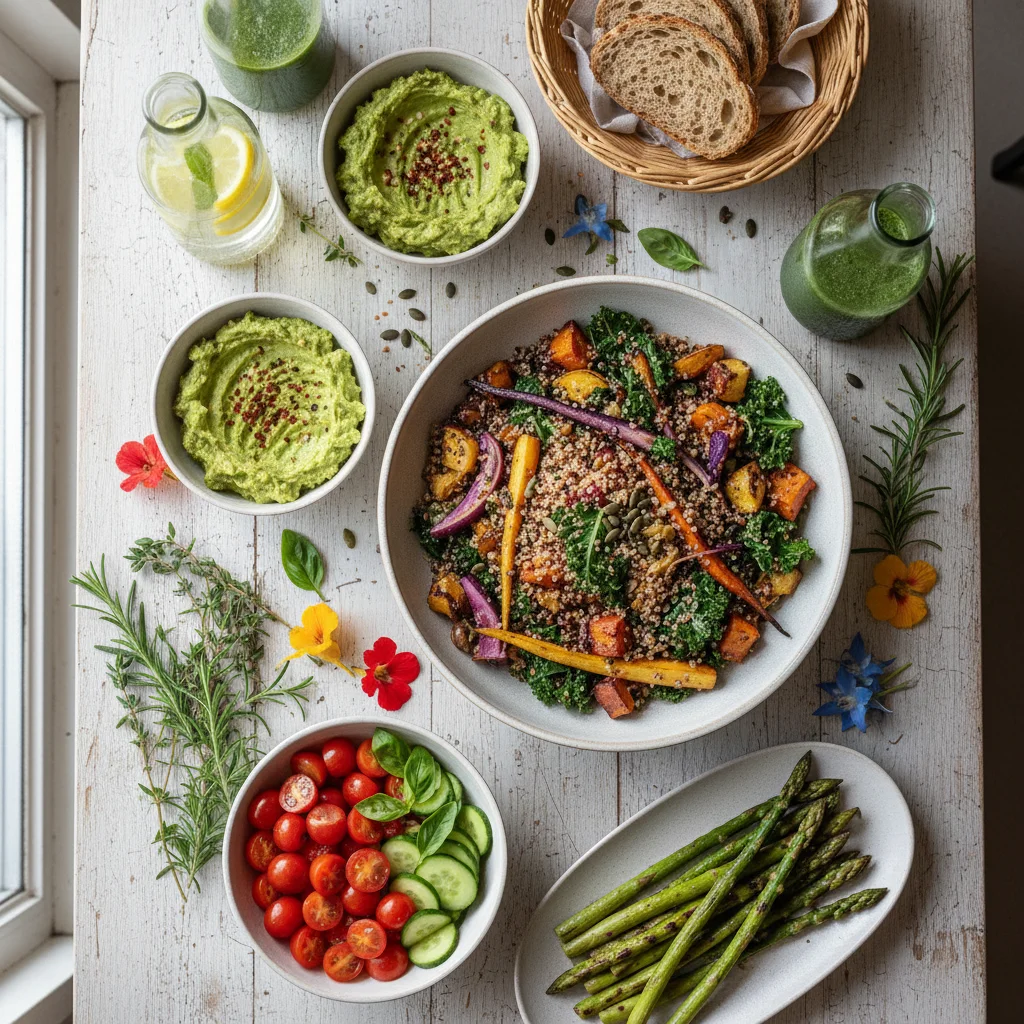 Delicious and colorful plant-based meal, illustrating the benefits of sustainable eating habits.