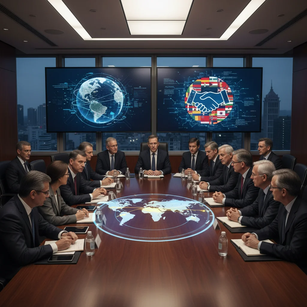 International policymakers discussing global infrastructure and development strategies