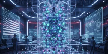 Illustration of interconnected quantum qubits representing advanced quantum computing frameworks for U.S. researchers.