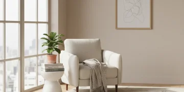 Serene minimalist living room with natural light and a few essential items, promoting calm and peace.