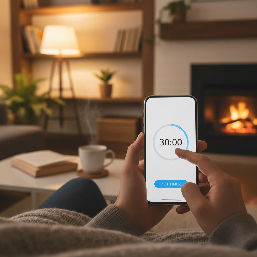 Setting a timer on a smartphone for controlled screen time reduction.