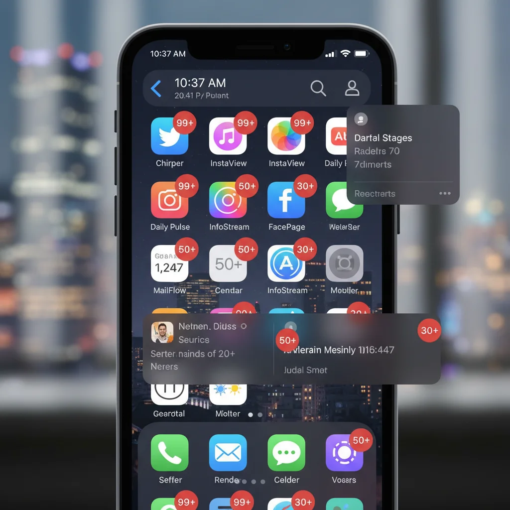 Smartphone screen with excessive unread notifications, symbolizing digital overload.