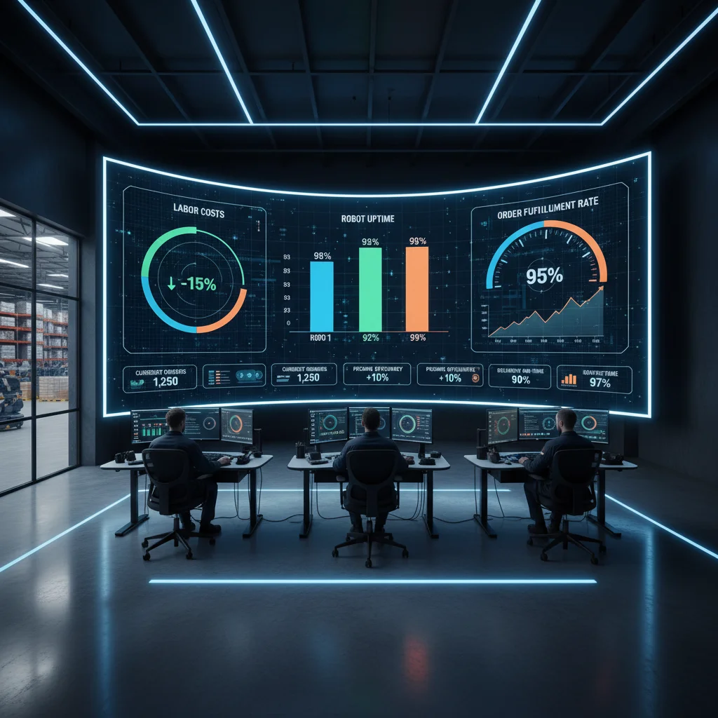 Warehouse analytics dashboard showing labor cost reduction and efficiency