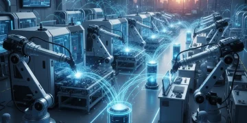 Advanced manufacturing plant leveraging edge computing for real-time data processing and operational optimization.