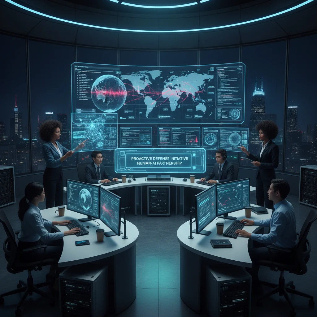 Cybersecurity team using AI tools in a SOC to proactively defend against evolving threats.