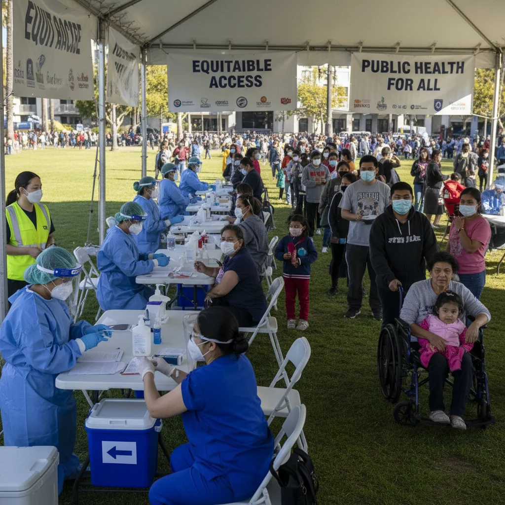 Healthcare professionals vaccinating diverse community members