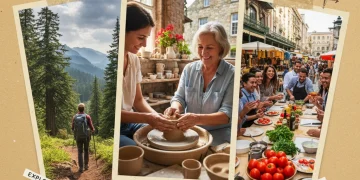 Collage of diverse experiential travel activities in the United States, highlighting adventure, culture, and unique experiences.