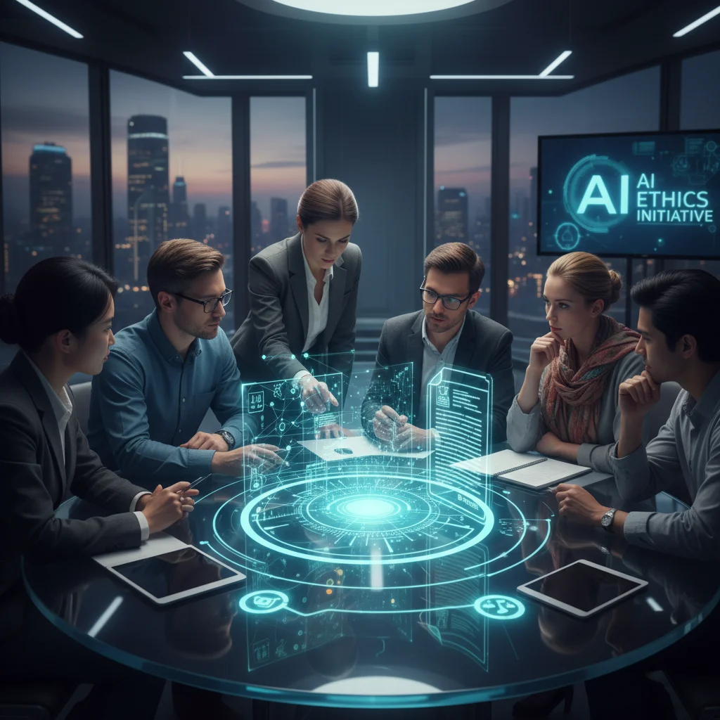 Multidisciplinary team discussing AI ethics and legal compliance