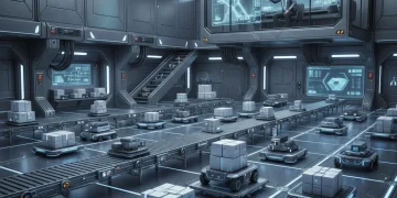 Autonomous mobile robots optimizing warehouse logistics in a modern facility