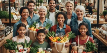 Diverse shoppers embracing ethical brands, conscious consumerism