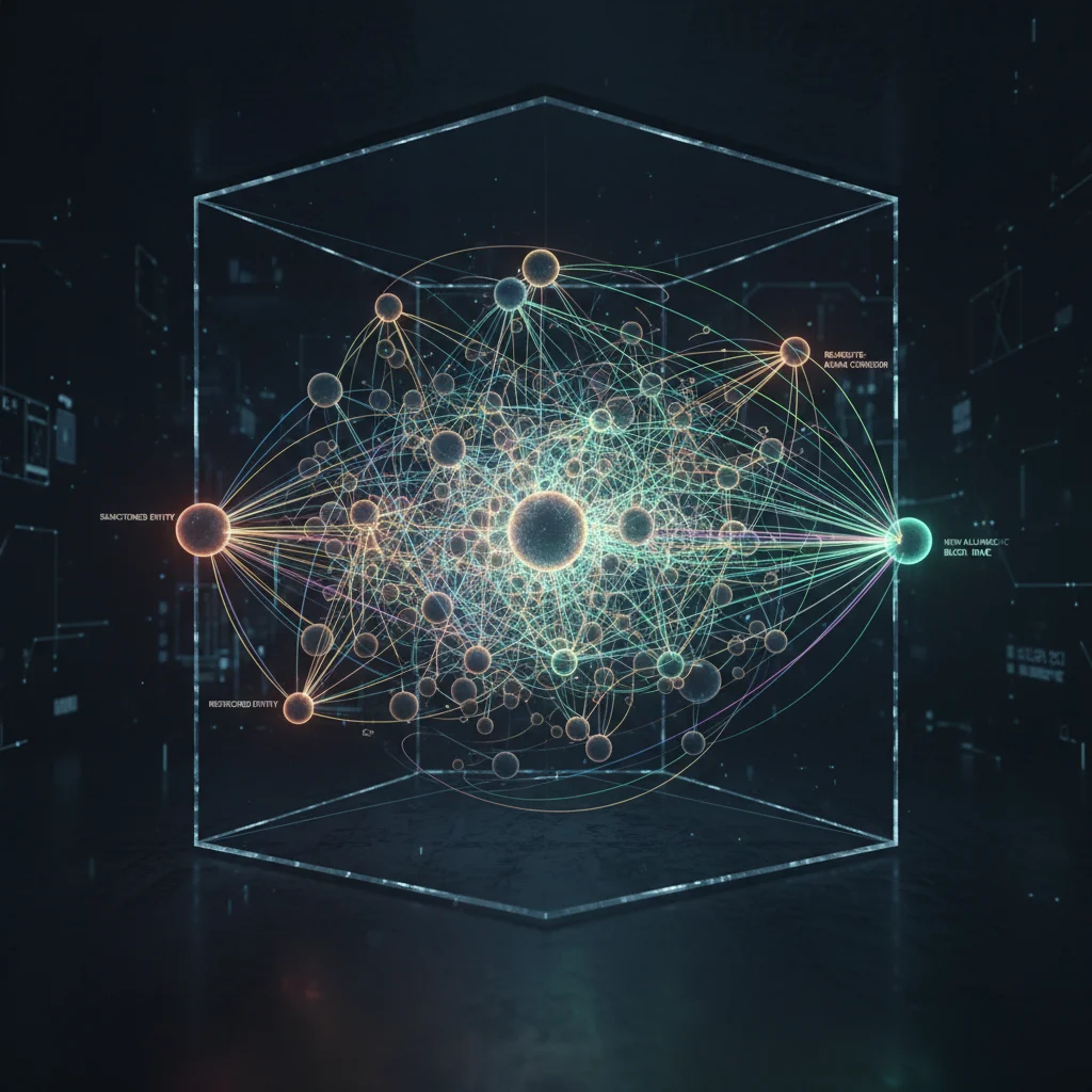 Interconnected global supply chain network showing disruptions from sanctions