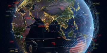 Global map highlighting Indo-Pacific region with strategic economic and security overlays