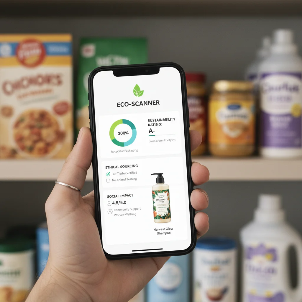 Smartphone app showing ethical product information for conscious choices