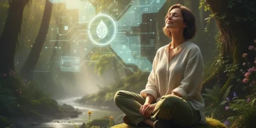 Person enjoying nature, balanced digital life