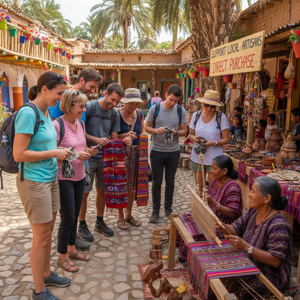 Tourists watching a local artisan craft traditional goods, highlighting direct economic impact.