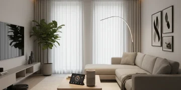 Modern living room with integrated smart home technology