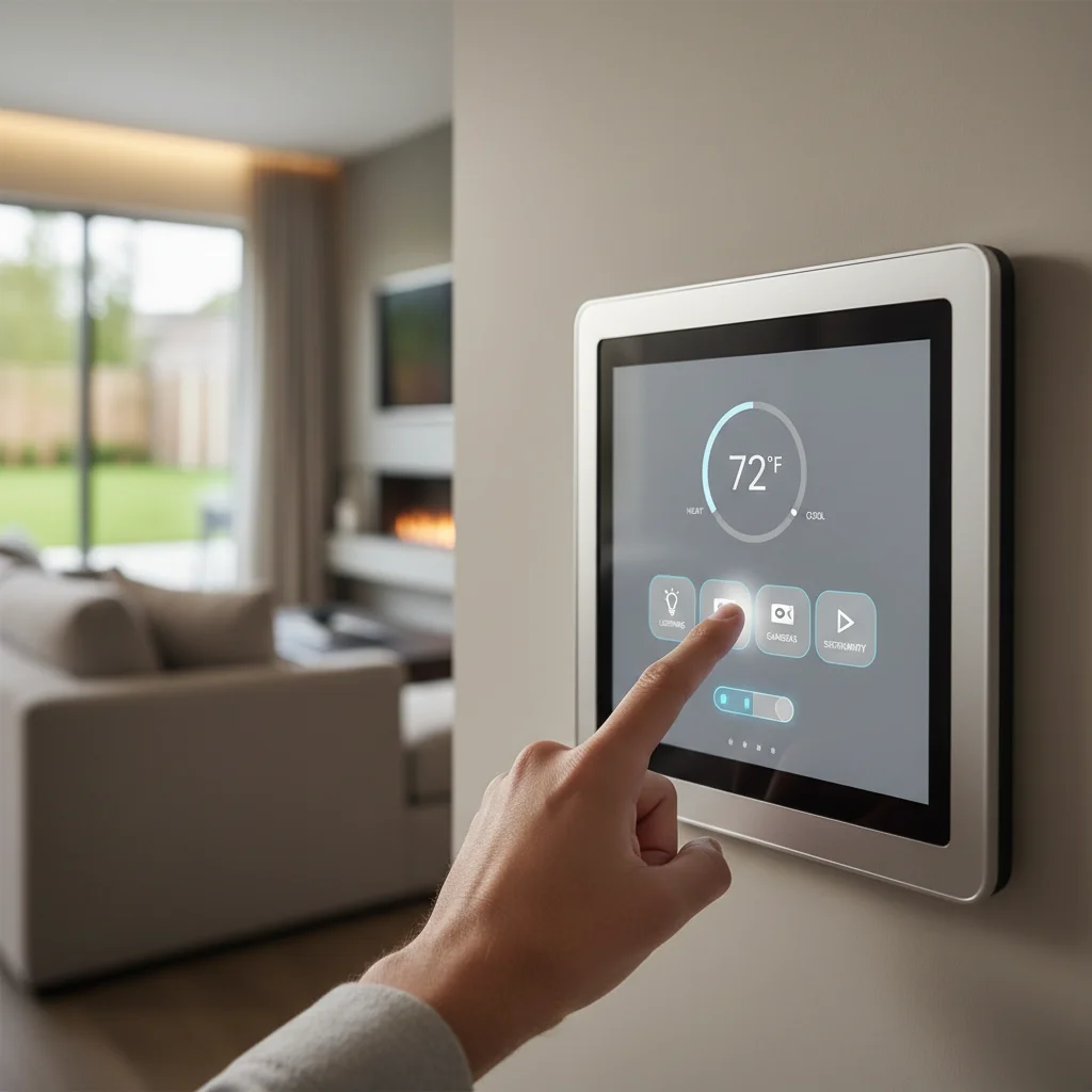 User interacting with smart home control hub interface